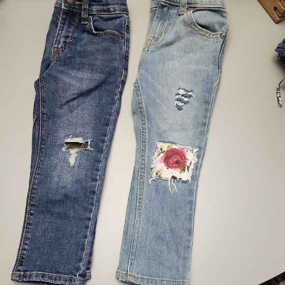 Old Navy Other - Adustable Bundle Dark and Light Blue Jeans with Floral Patch